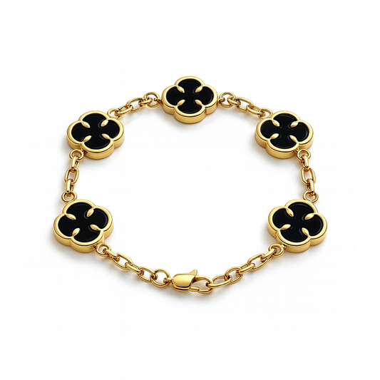 Bransoletka Koniczyna Damska Czarna Złota