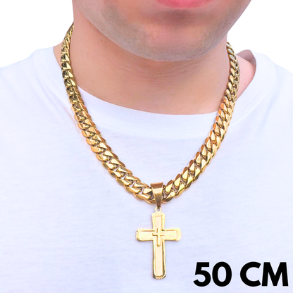 ZESTAW - Cuban Złoty 12mm + Zawieszka Monarch's Cross Złota