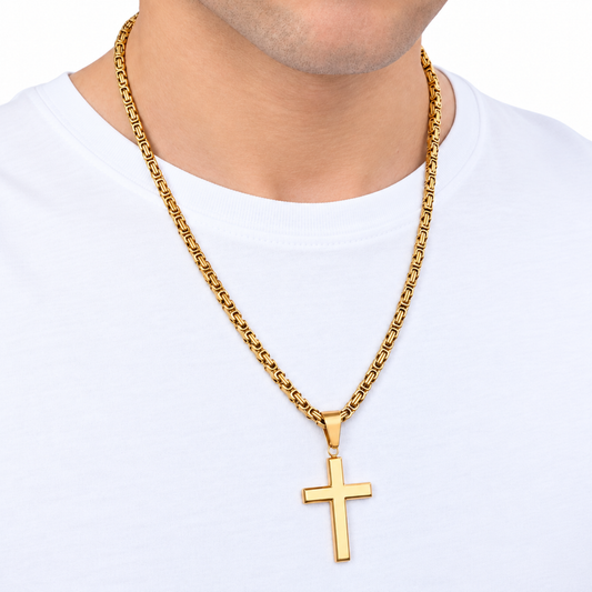 ZESTAW - Królewski Złoty 4mm + Zawieszka Clean Cross Złota