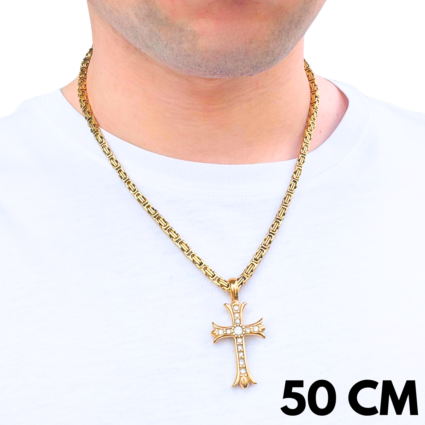 ZESTAW - Królewski Złoty 4mm + Zawieszka Medieval Cross Złota