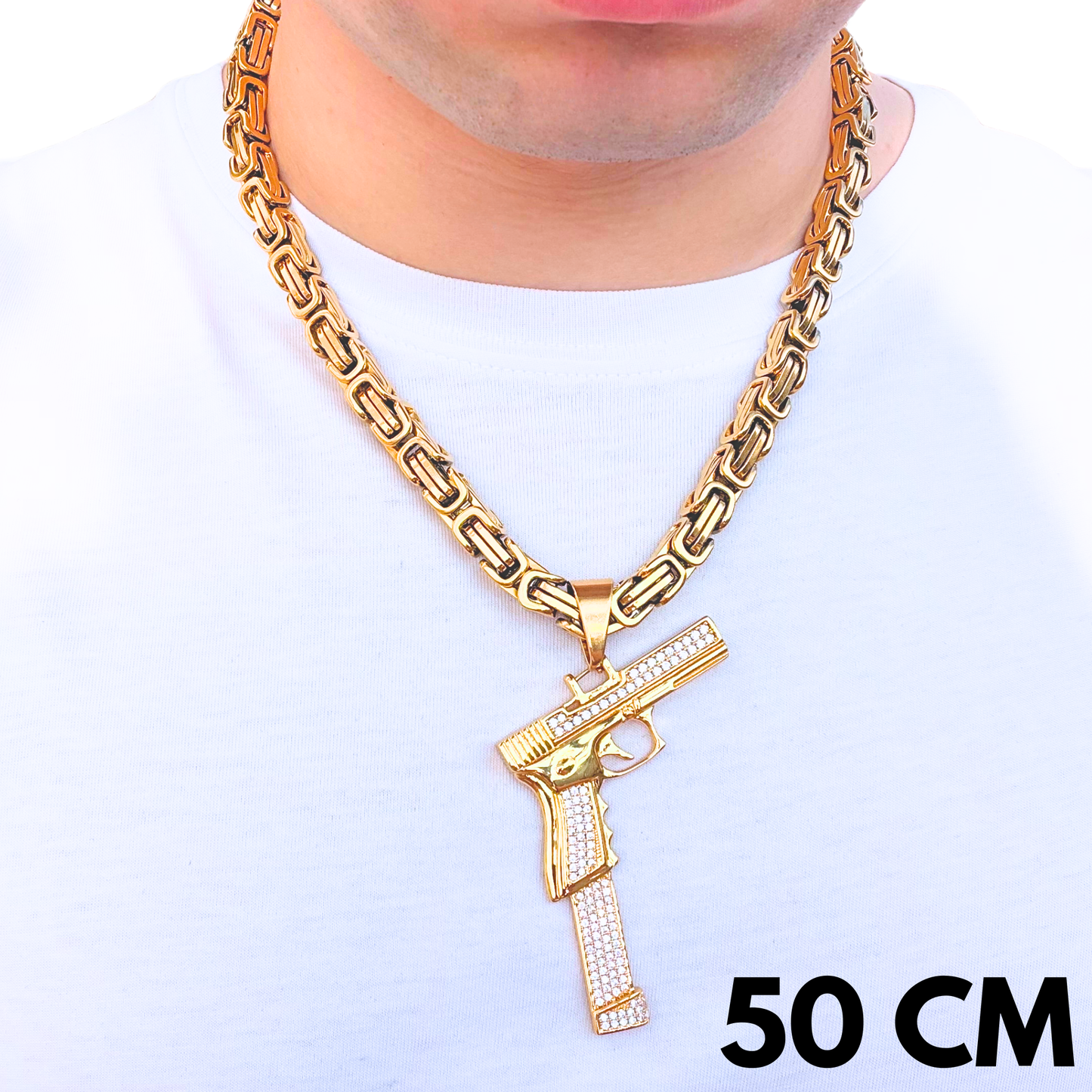 ZESTAW - Królewski Złoty 8mm + Zawieszka Glock Złota