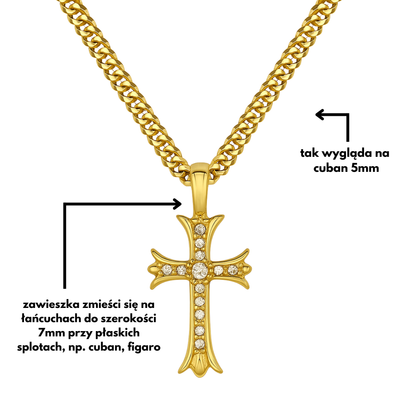 ZESTAW - Cuban Złoty 5mm + Zawieszka Medieval Cross Złota