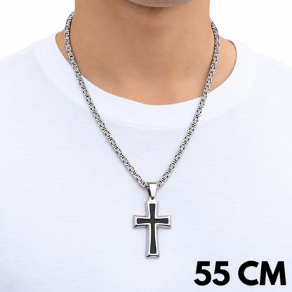 ZESTAW - Królewski 4mm + Zawieszka Black Cross Białe Złoto