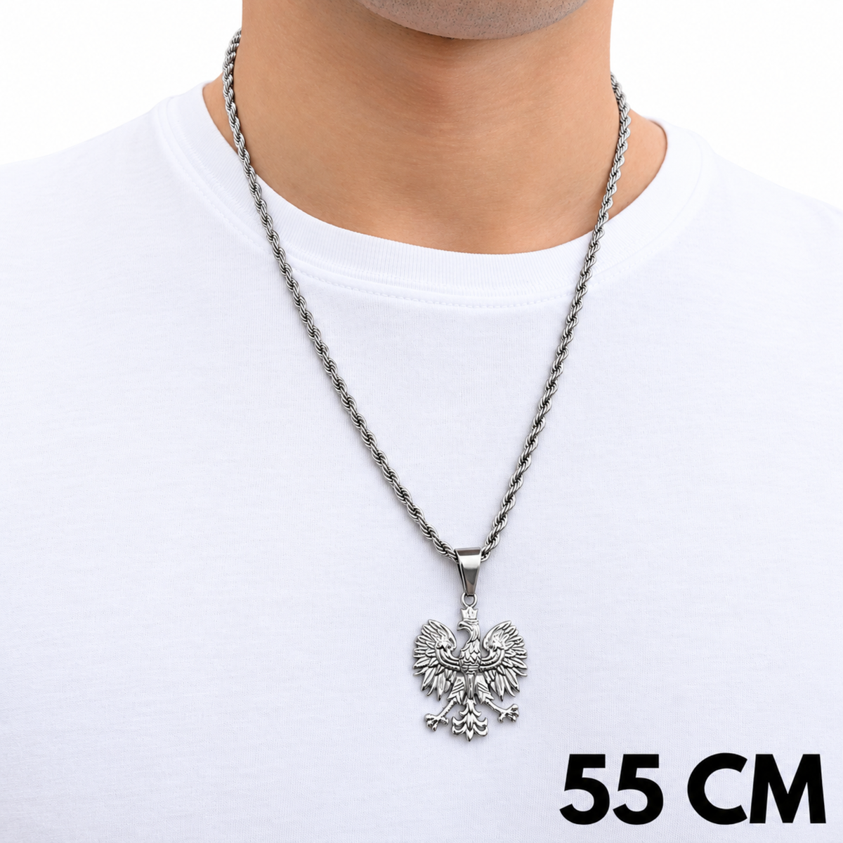 ZESTAW - Rope 4mm + Zawieszka Orzeł Białe Złoto