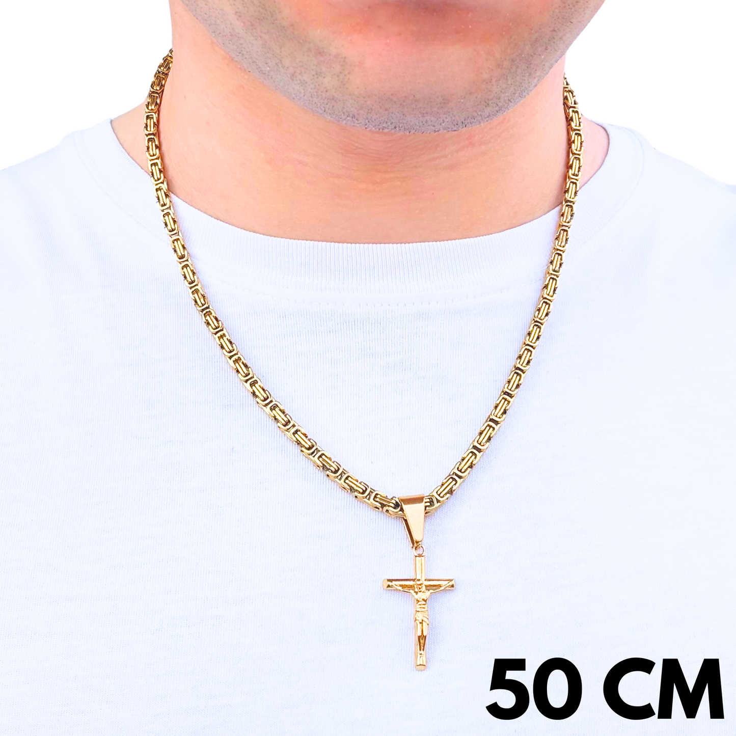 ZESTAW - Królewski Złoty 4mm + Zawieszka Crucifix Złota