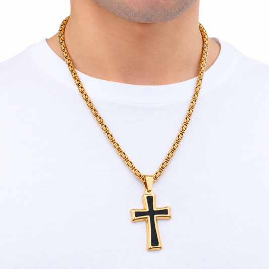 ZESTAW - Królewski Złoty 4mm + Zawieszka Black Cross Złota