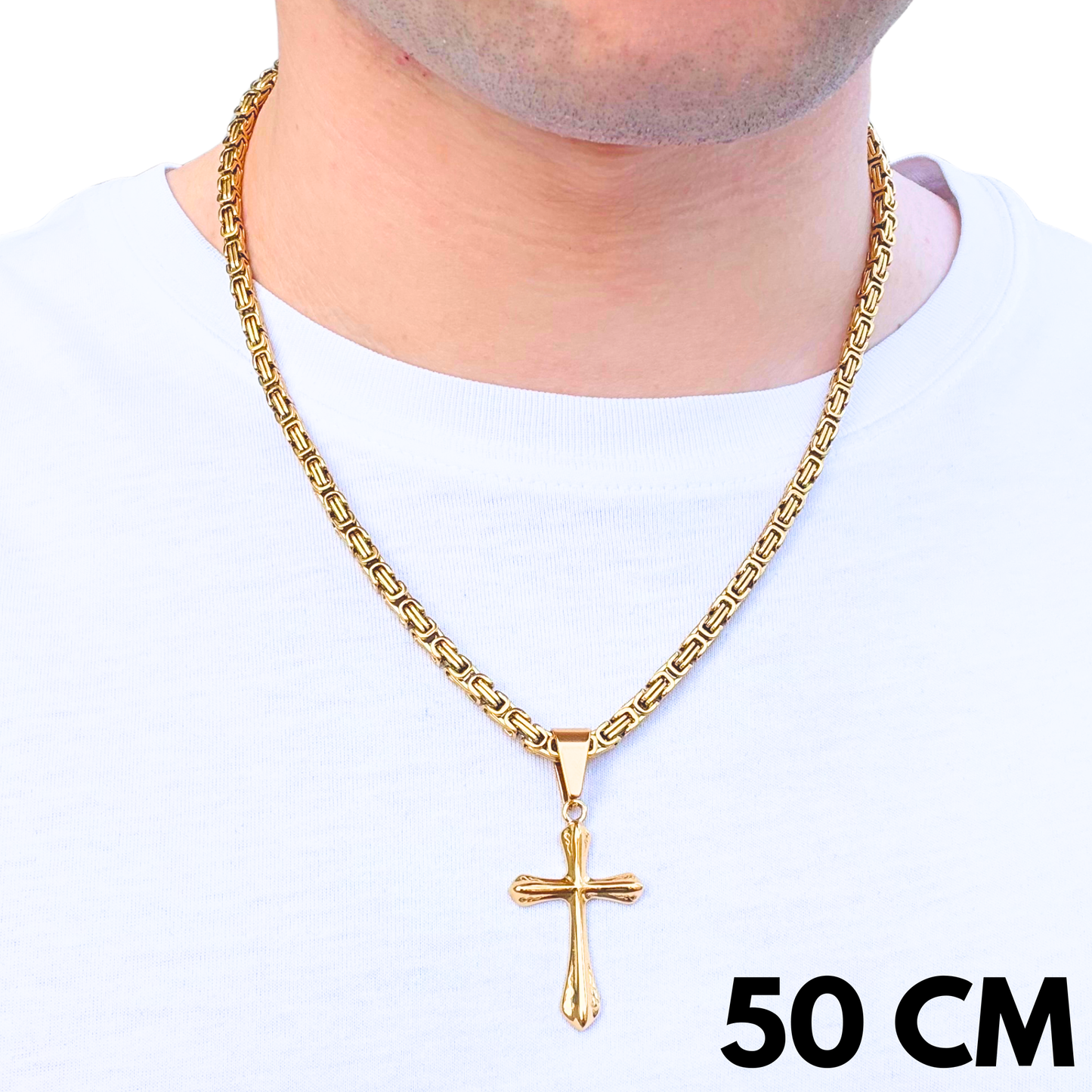 ZESTAW - Królewski Złoty 4mm + Zawieszka Grace Cross Złota