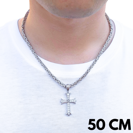 ZESTAW - Królewski 4mm Białe Złoto + Zawieszka Grand Cross Białe Złoto