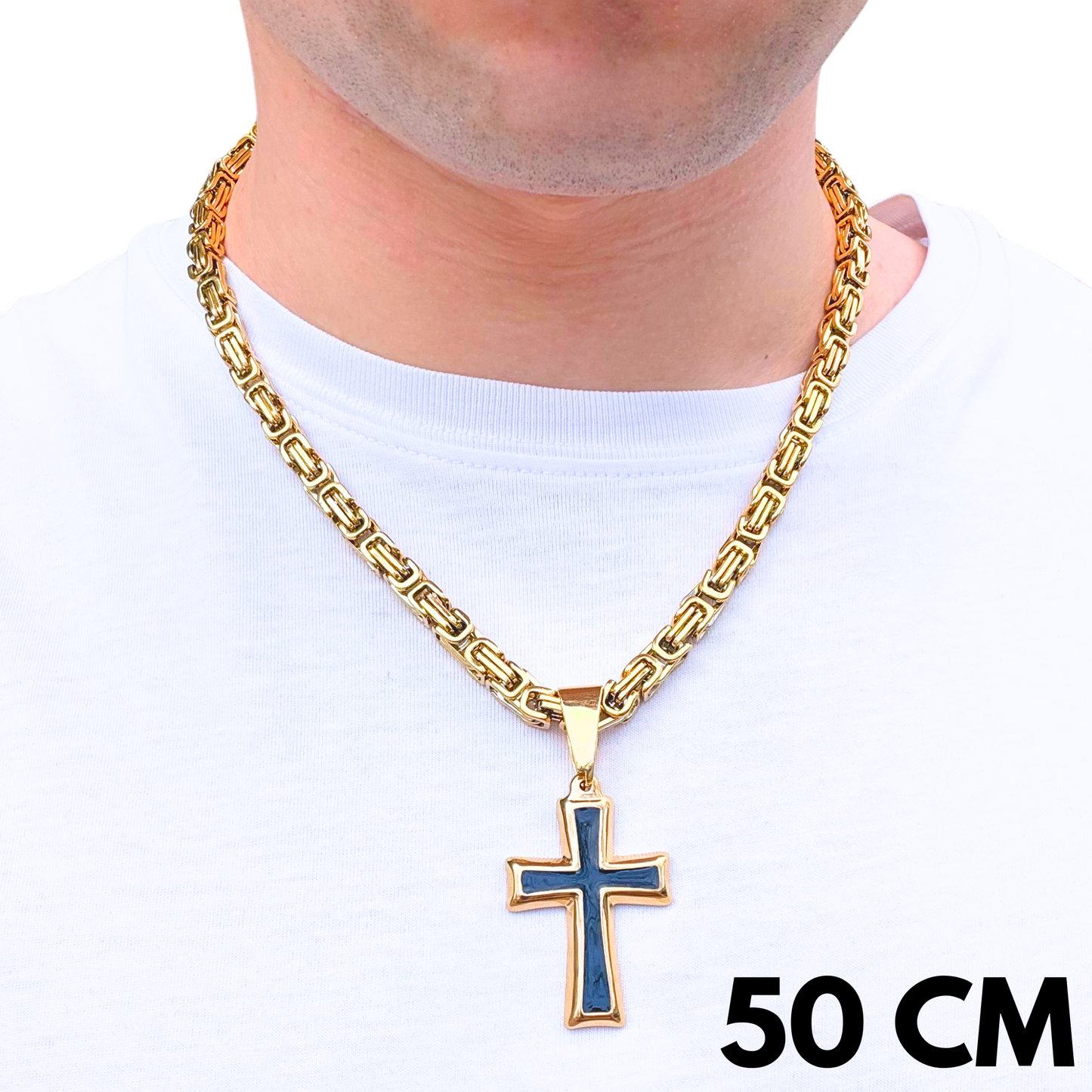 ZESTAW - Królewski Złoty 6mm + Zawieszka Black Cross Złota