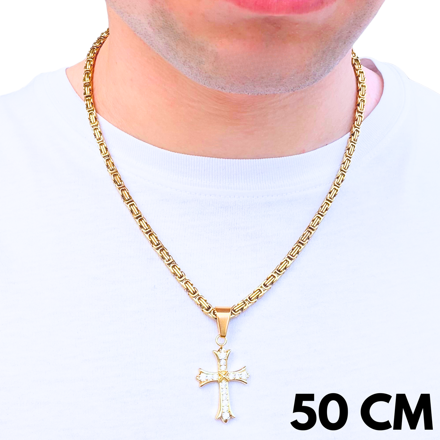 ZESTAW - Królewski Złoty 4mm + Zawieszka Grand Cross Złota