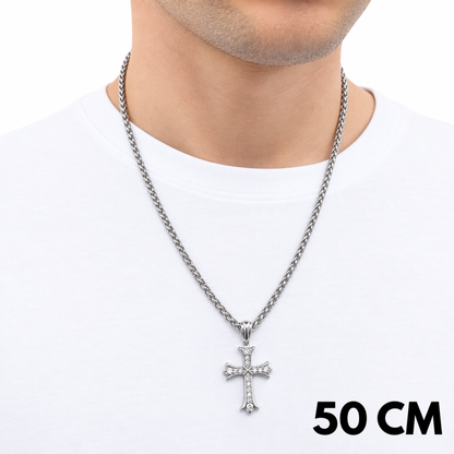ZESTAW - Pszenny 4mm + Zawieszka Grand Cross Białe Złoto
