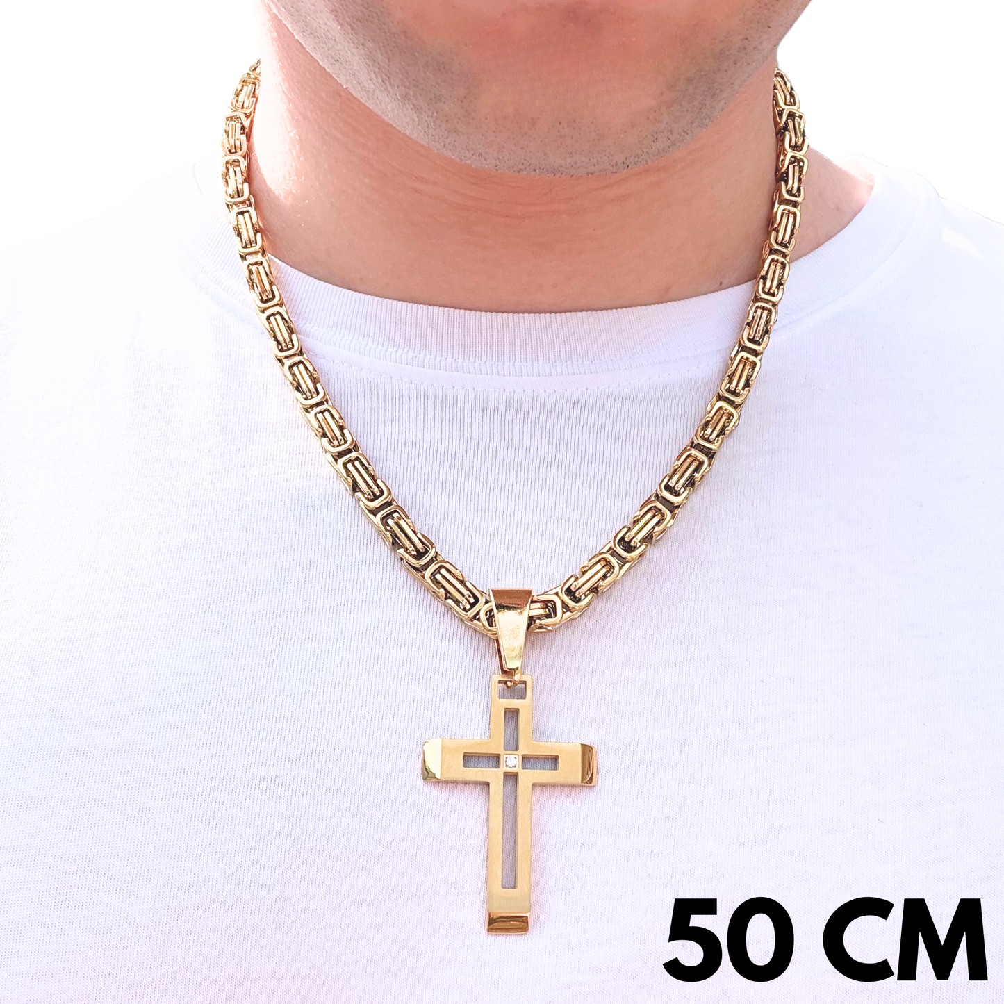 ZESTAW - Królewski Złoty 6mm + Zawieszka Elite Cross Złota
