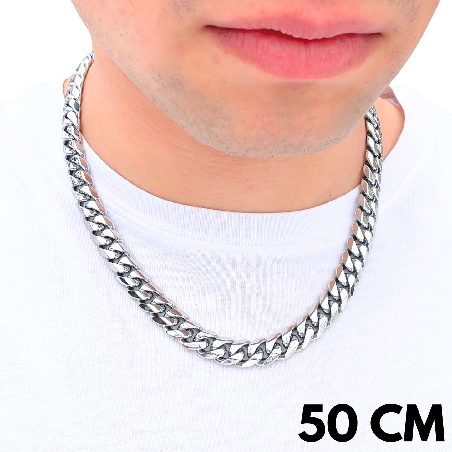 Łańcuch Cuban Białe Złoto - 12mm