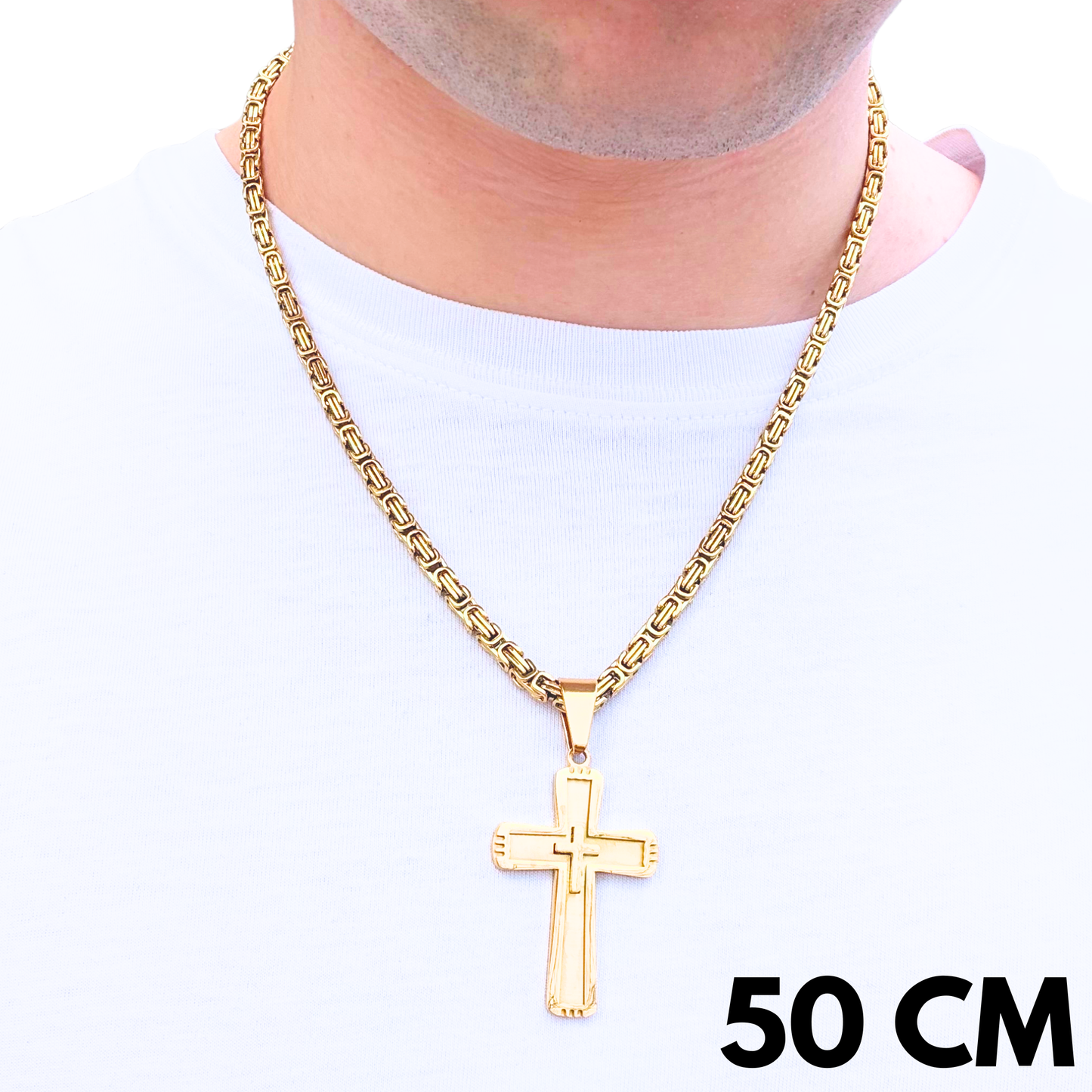 ZESTAW - Królewski Złoty 4mm + Zawieszka Monarch's Cross Złota