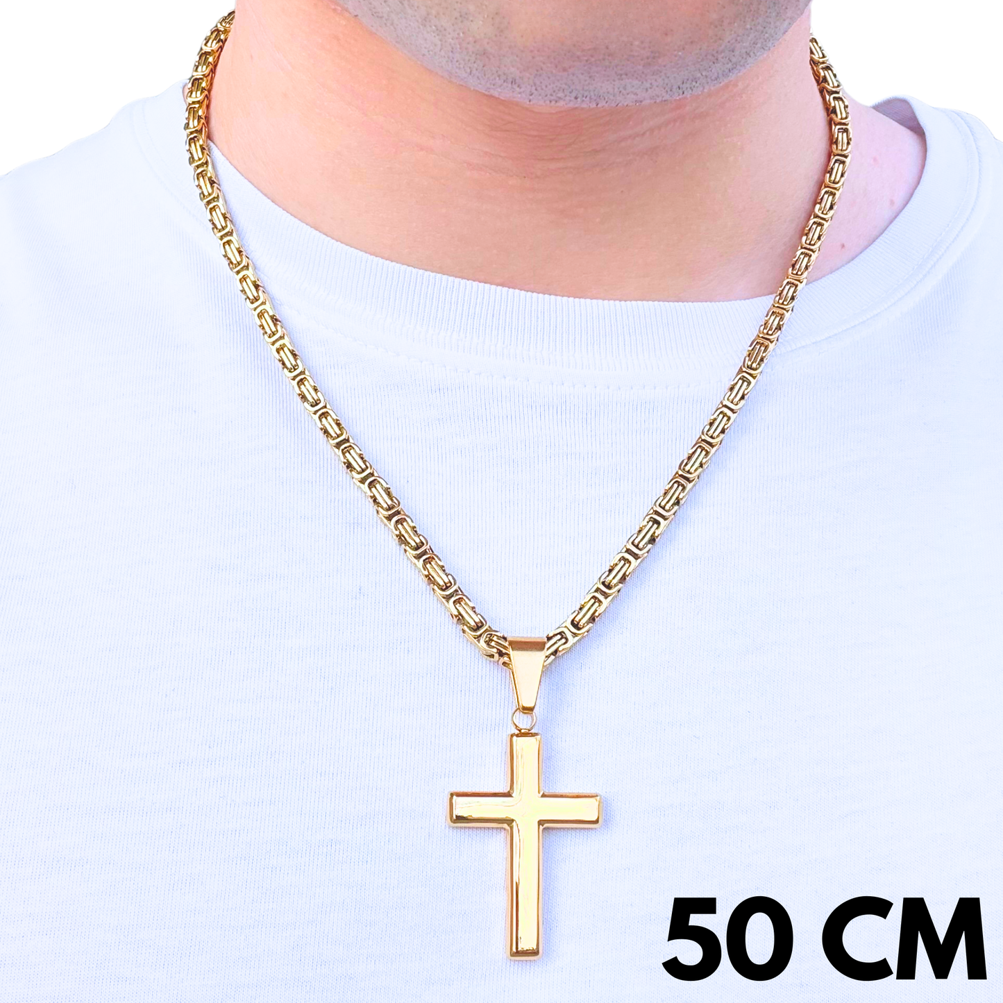 ZESTAW - Królewski Złoty 4mm + Zawieszka Clean Cross Złota