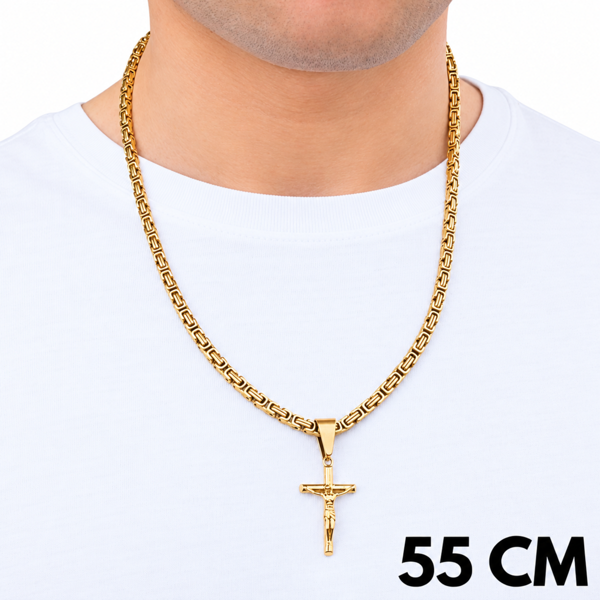 ZESTAW - Królewski Złoty 4mm + Zawieszka Crucifix Złota