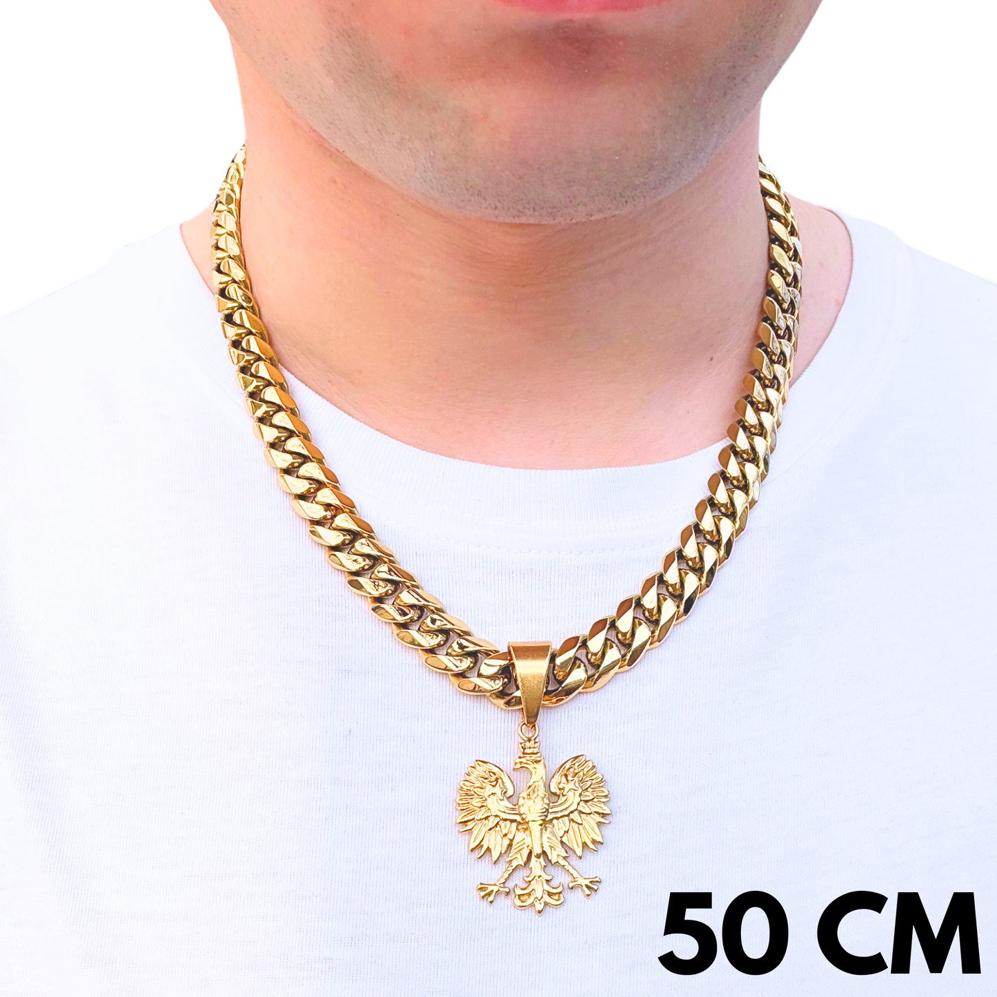 ZESTAW - Cuban Złoty 12mm + Zawieszka Orzeł Złota