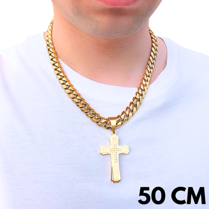 ZESTAW - Cuban Złoty 12mm + Zawieszka Royal Cross Złota