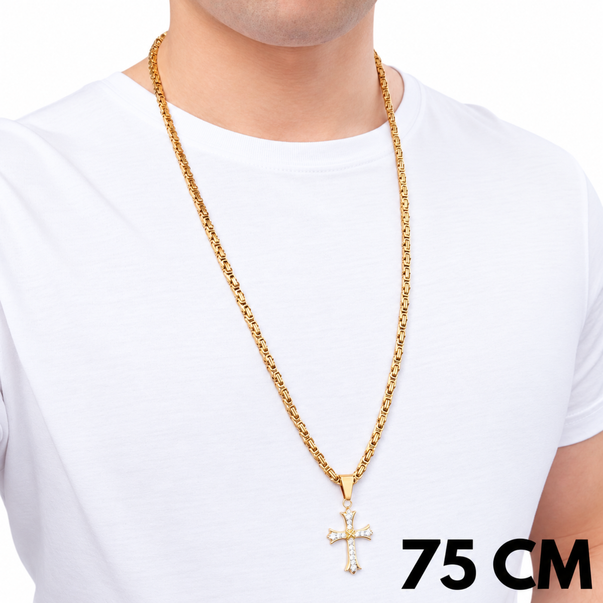 ZESTAW - Królewski Złoty 4mm + Zawieszka Grand Cross Złota
