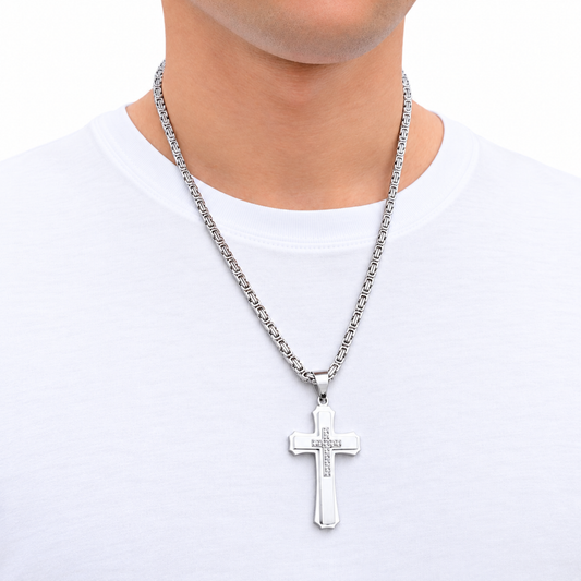 ZESTAW - Królewski 4mm + Zawieszka Royal Cross Białe Złoto