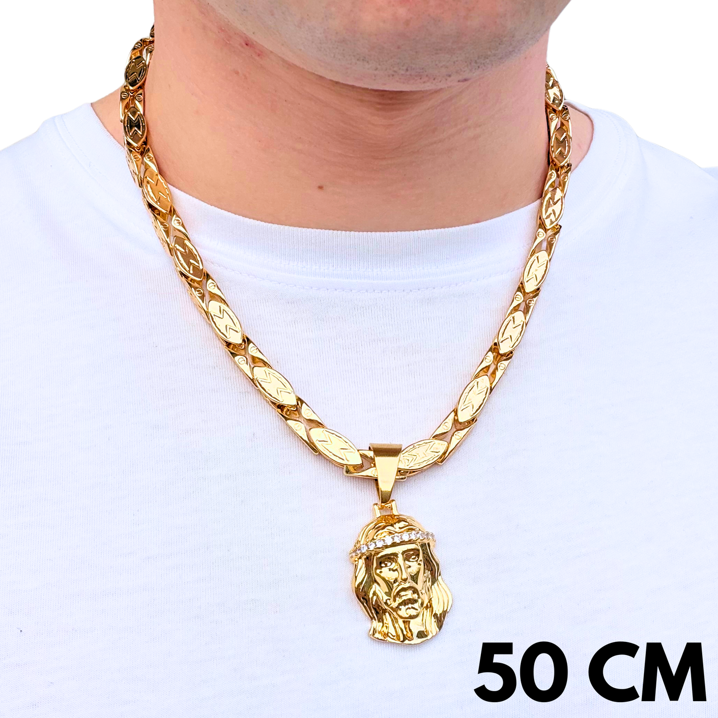 ZESTAW - Magnacki 7 mm Złoty + Zawieszka Jezus Diamond Crown Złota