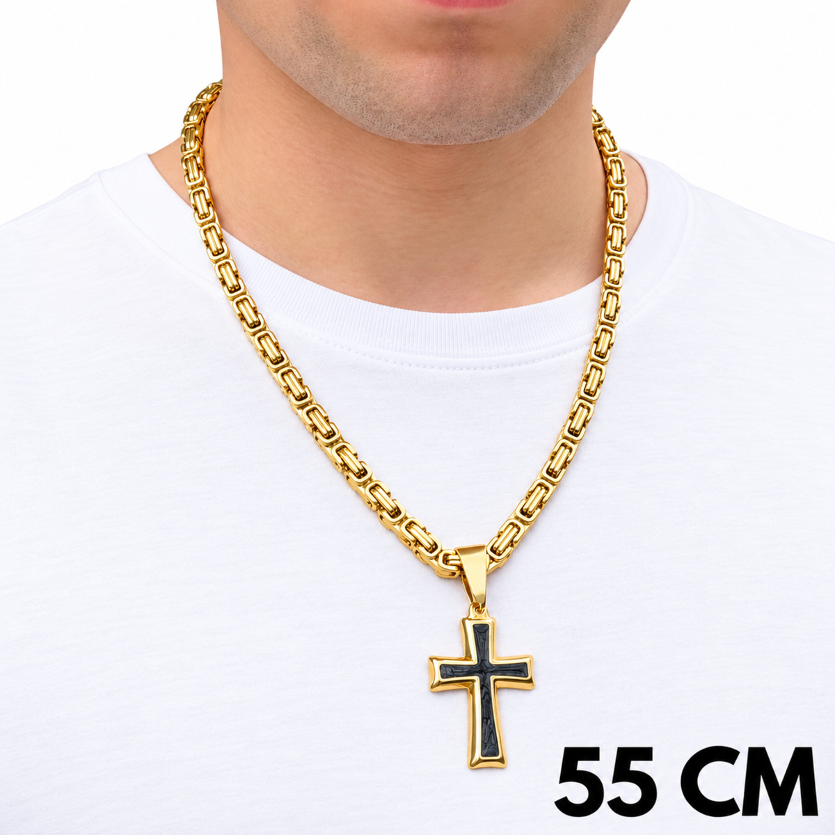 ZESTAW - Królewski Złoty 6mm + Zawieszka Black Cross Złota