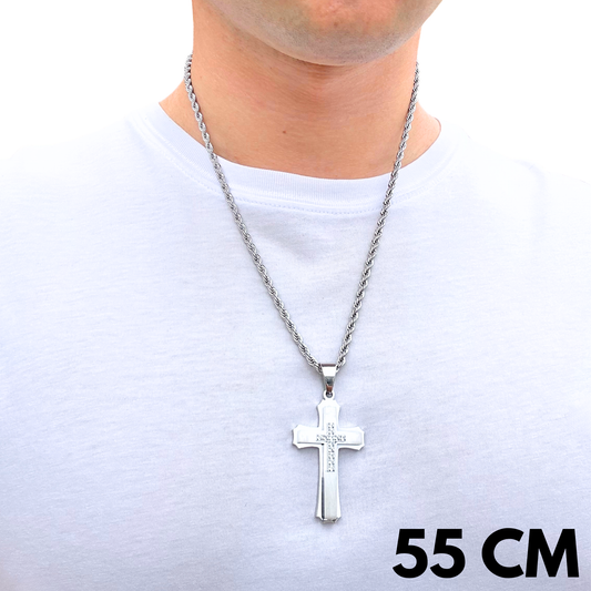ZESTAW - Rope 4mm + Zawieszka Royal Cross Białe Złoto