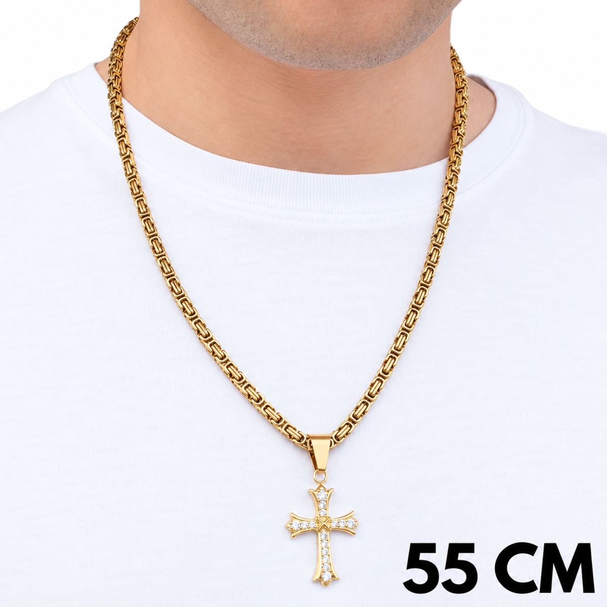 ZESTAW - Królewski Złoty 4mm + Zawieszka Grand Cross Złota