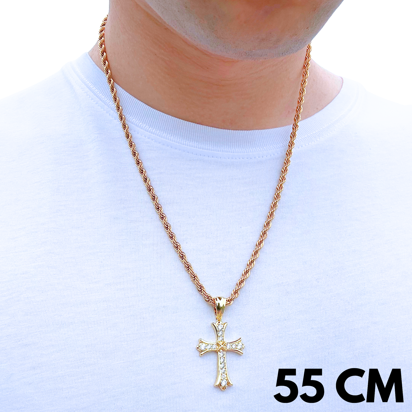 ZESTAW - Rope Złoty 4mm + Zawieszka Grand Cross Złota