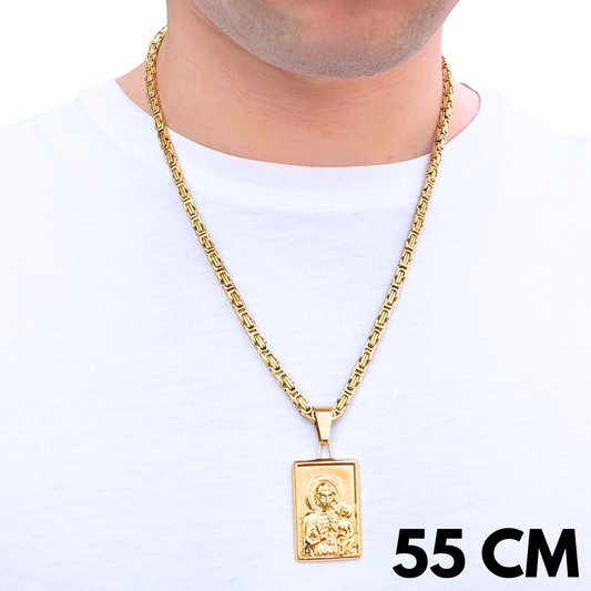 ZESTAW - Królewski Złoty 4mm + Zawieszka Matka Boska Częstochowska Złota