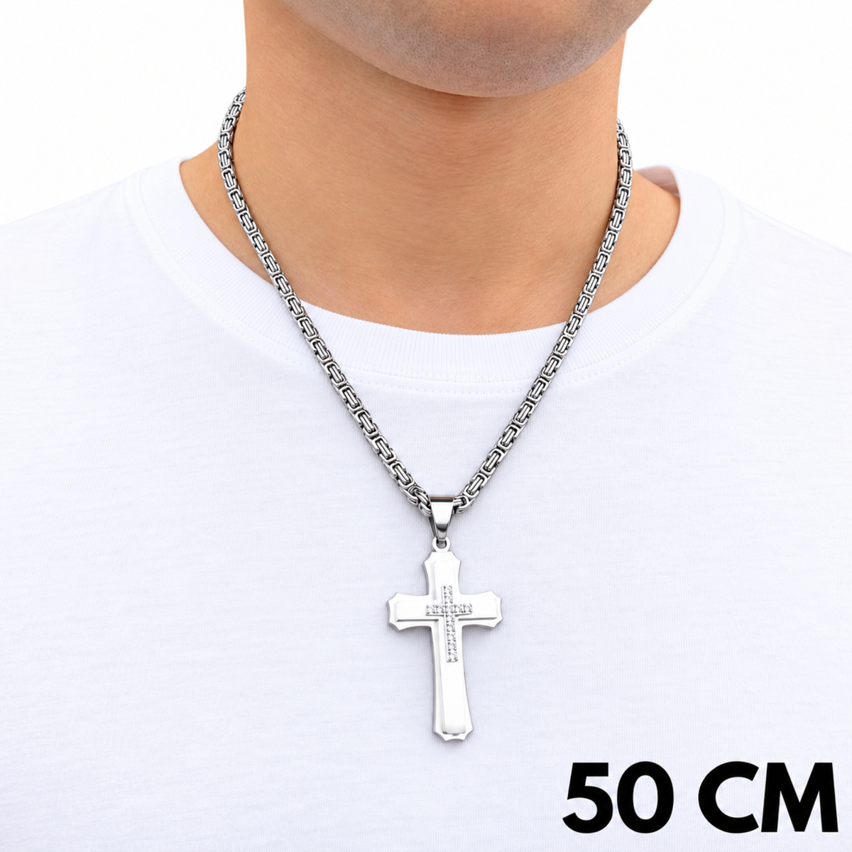ZESTAW - Królewski 4mm + Zawieszka Royal Cross Białe Złoto