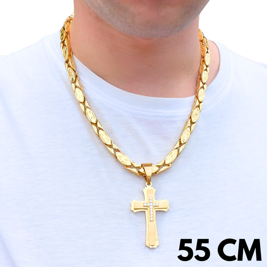 ZESTAW - Magnacki 7 mm Złoty + Zawieszka Royal Cross Złota