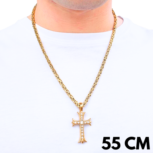 ZESTAW - Królewski Złoty 4mm + Zawieszka Medieval Cross Złota