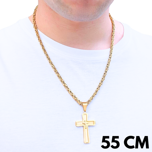 ZESTAW - Królewski Złoty 4mm + Zawieszka Monarch's Cross Złota