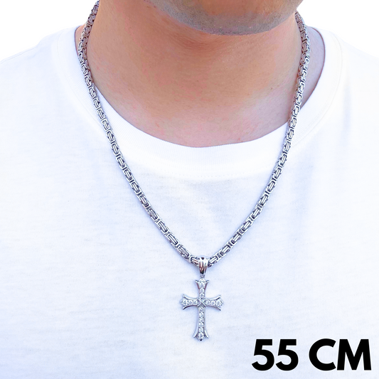 ZESTAW - Królewski 4mm Białe Złoto + Zawieszka Grand Cross Białe Złoto