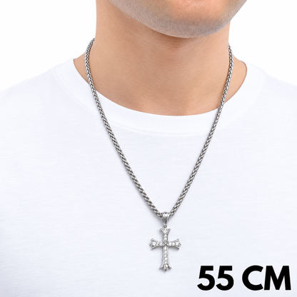 ZESTAW - Pszenny 4mm + Zawieszka Grand Cross Białe Złoto