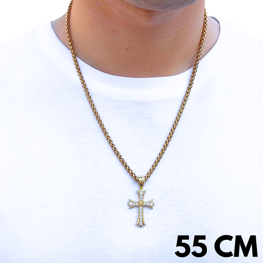 ZESTAW - Pszenny Złoty 4mm + Zawieszka Grand Cross Złota