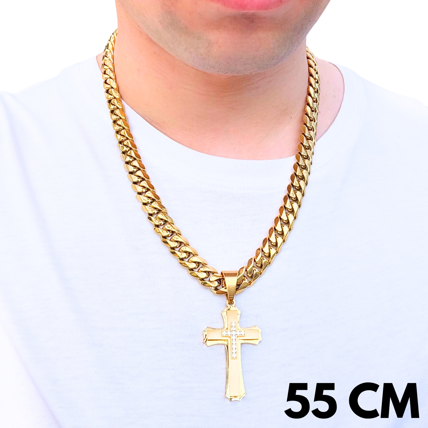 ZESTAW - Cuban Złoty 12mm + Zawieszka Royal Cross Złota