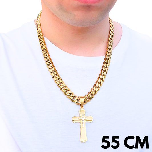 ZESTAW - Cuban Złoty 12mm + Zawieszka Royal Cross Złota