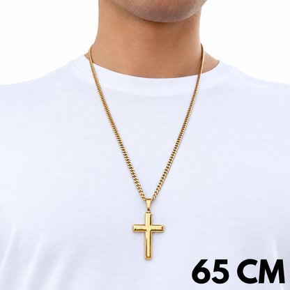 ZESTAW - Cuban Złoty 4mm + Zawieszka Clean Cross Złota