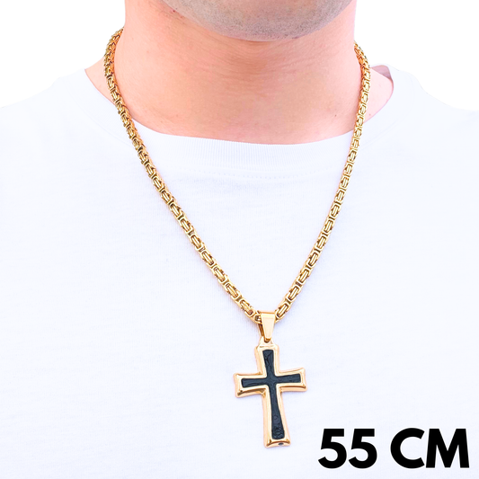 ZESTAW - Królewski Złoty 4mm + Zawieszka Black Cross Złota