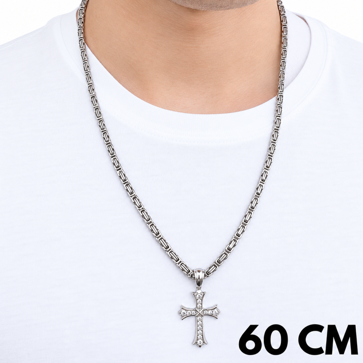 ZESTAW - Królewski 4mm Białe Złoto + Zawieszka Grand Cross Białe Złoto