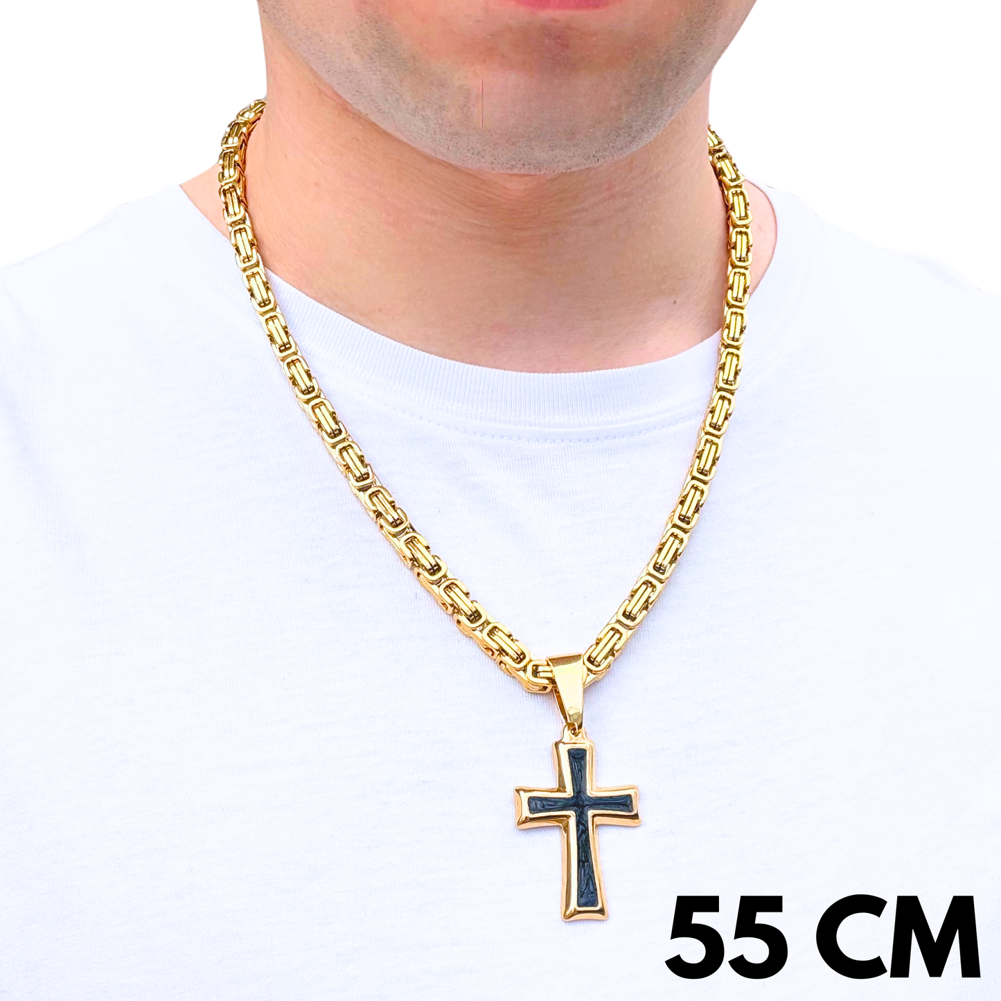 ZESTAW - Królewski Złoty 6mm + Zawieszka Black Cross Złota