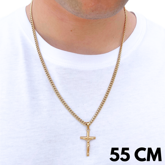 ZESTAW - Cuban Złoty 4mm + Zawieszka Crucifix Złota