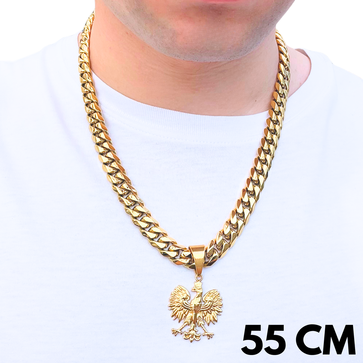 ZESTAW - Cuban Złoty 12mm + Zawieszka Orzeł Złota