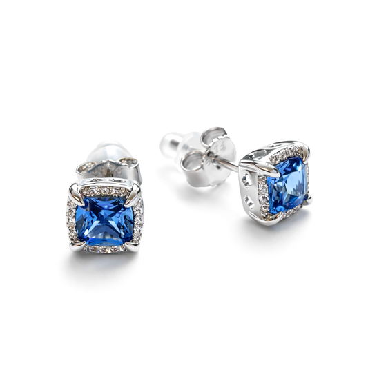 Kolczyki Square S925 Srebrne Niebieskie Damskie