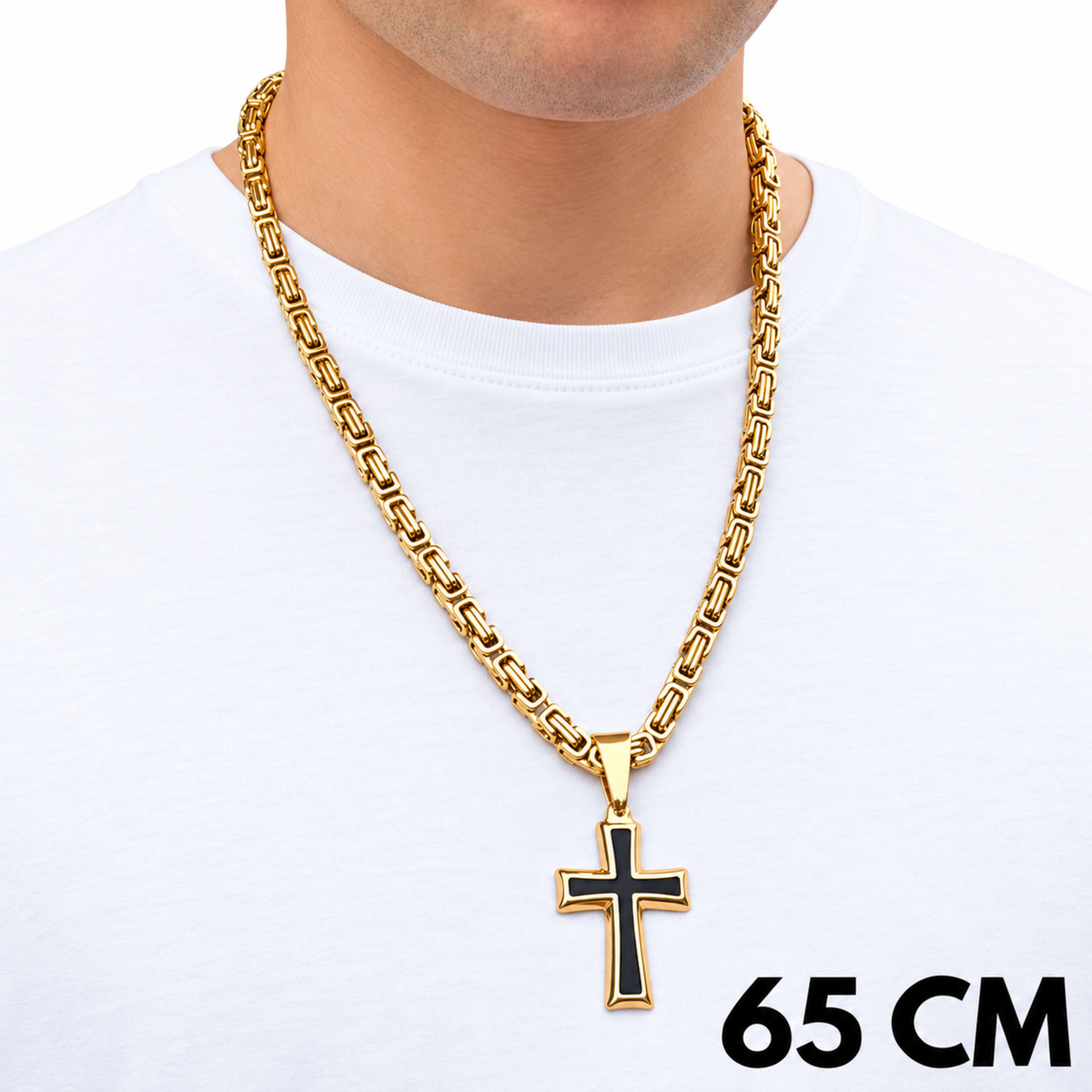 ZESTAW - Królewski Złoty 6mm + Zawieszka Black Cross Złota