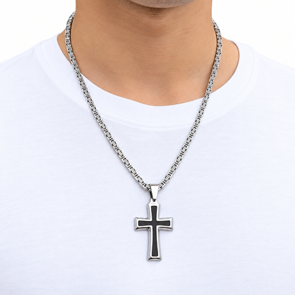 ZESTAW - Królewski 4mm + Zawieszka Black Cross Białe Złoto