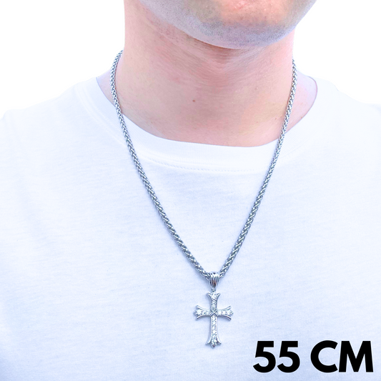 ZESTAW - Pszenny 4mm + Zawieszka Grand Cross Białe Złoto
