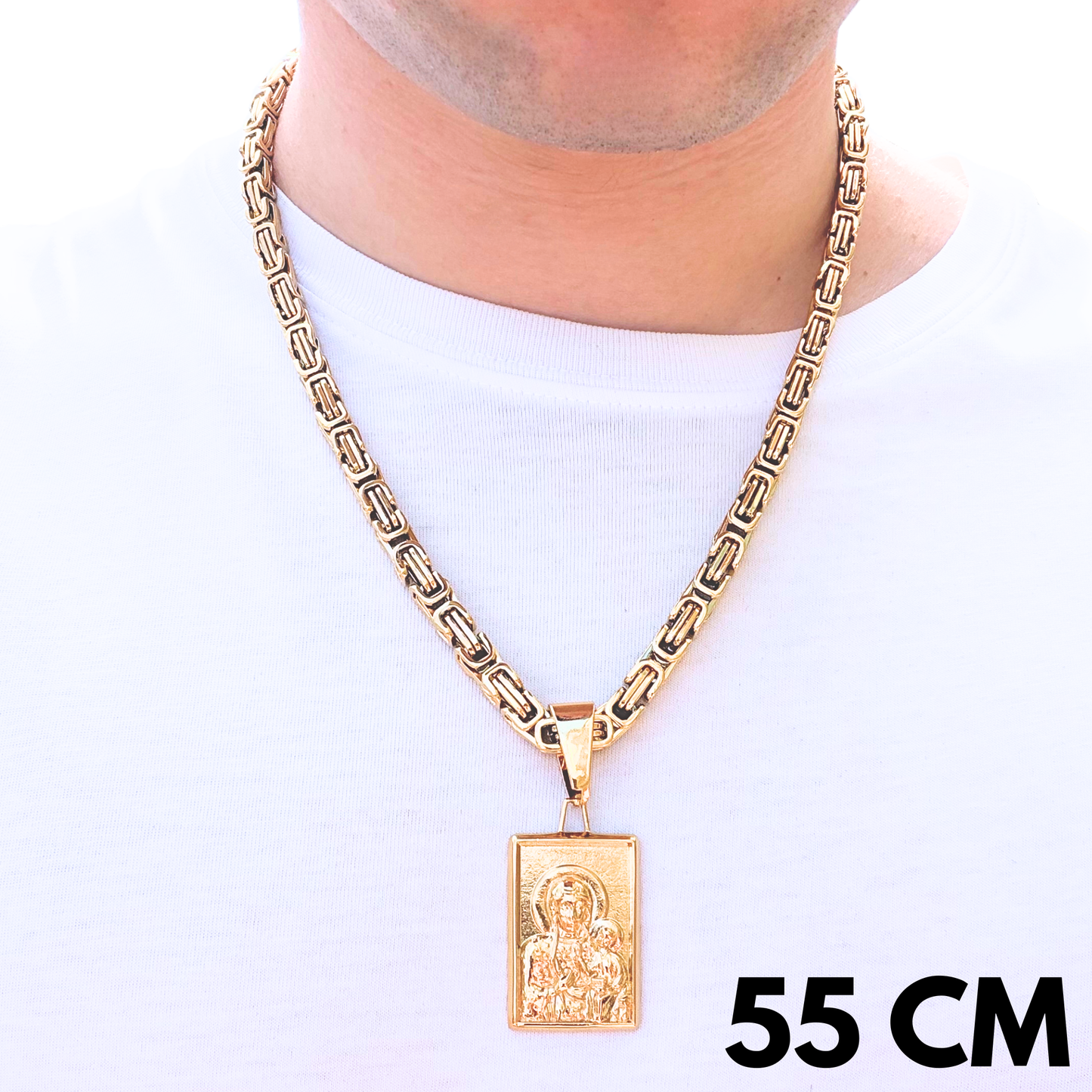 ZESTAW - Królewski Złoty 6mm + Zawieszka Matka Boska Częstochowska Złota